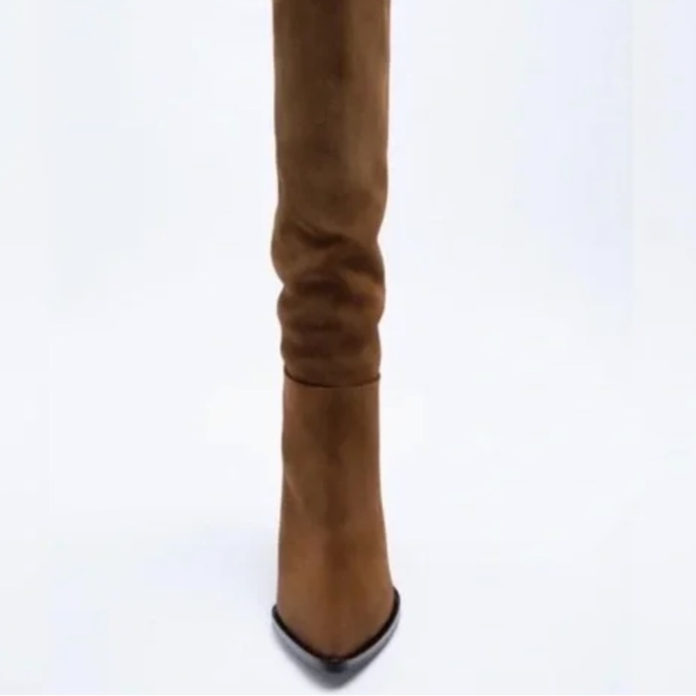 Zara Split Suede Heeled Boots Blogger’s Fav SZ 6 or 26 EU - Picture 5 of 11